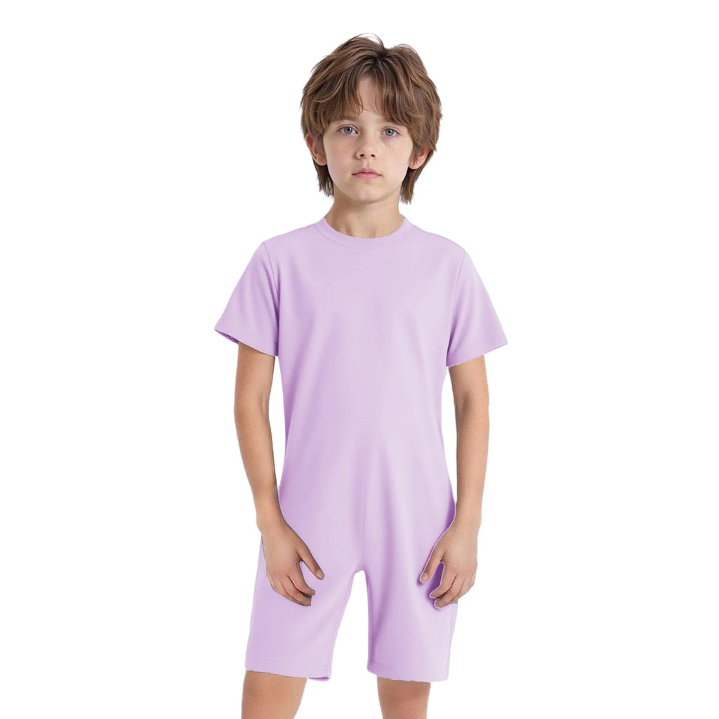 Children Boys Girls 3Pcs Set Autism Special Needs Adaptive Clothing Short Sleeve Back Zipper Anti-strip Solid Color Bodysuit