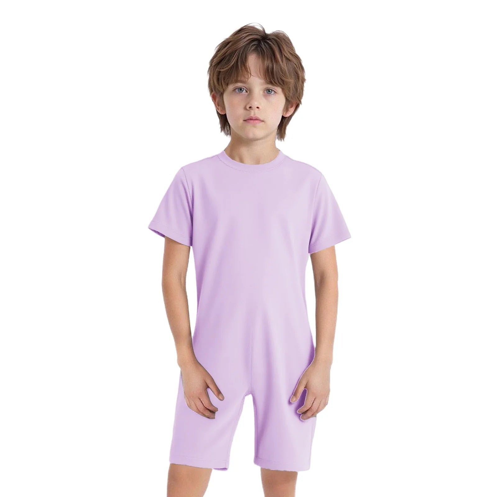 Children Boys Girls 3Pcs Set Autism Special Needs Adaptive Clothing Short Sleeve Back Zipper Anti-strip Solid Color Bodysuit