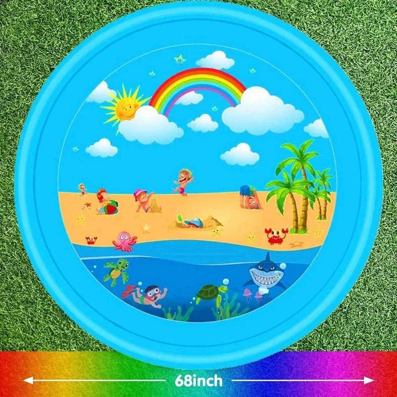 PVC Inflatable Water Spray Pad, Courtyard Water Play Pad, Blue Dolphin Pattern Water Sports Mat