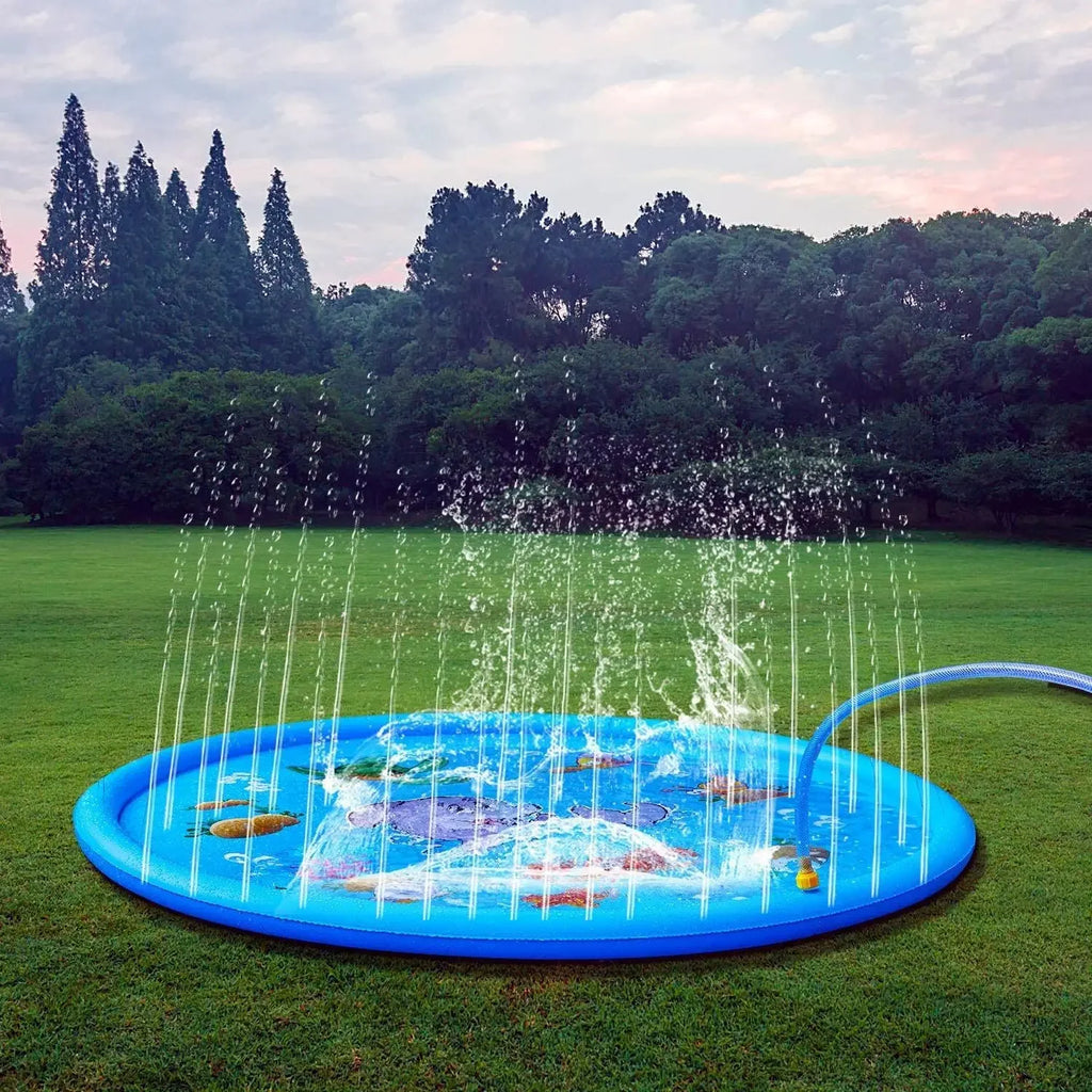 PVC Inflatable Water Spray Pad, Courtyard Water Play Pad, Blue Dolphin Pattern Water Sports Mat