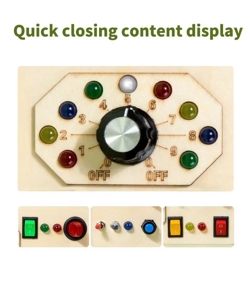 Montessori Busy Board Sensory Toys Wooden With LED Light Switch Control Board Travel Activities Children Games For 2-4 Years Old