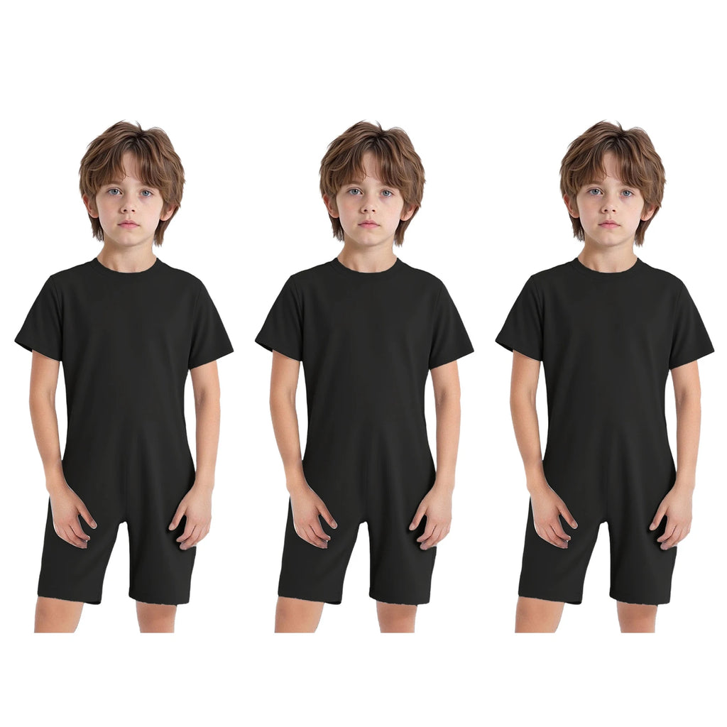 Children Boys Girls 3Pcs Set Autism Special Needs Adaptive Clothing Short Sleeve Back Zipper Anti-strip Solid Color Bodysuit