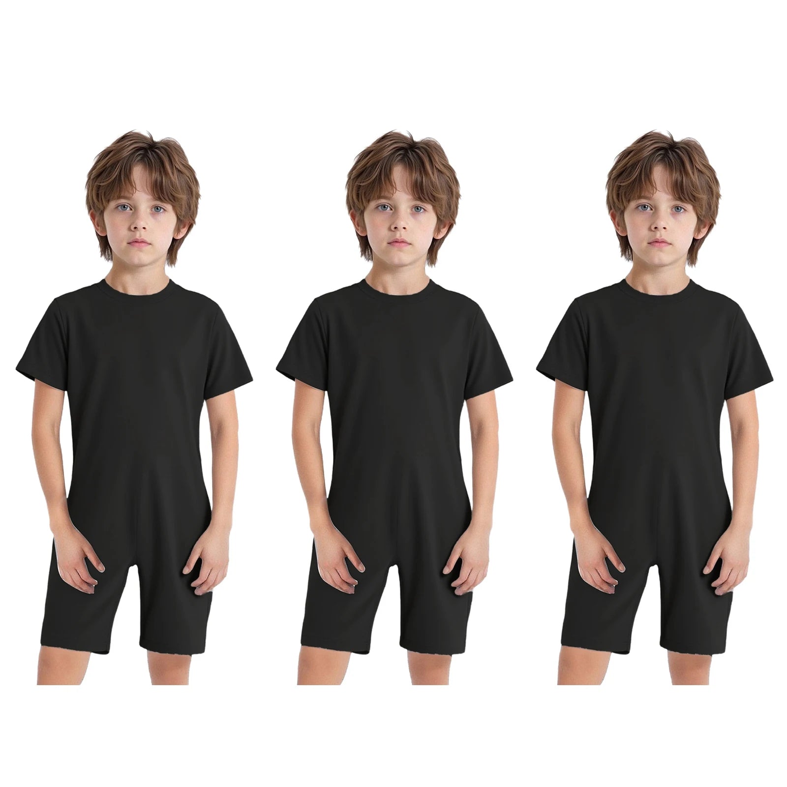 Children Boys Girls 3Pcs Set Autism Special Needs Adaptive Clothing Short Sleeve Back Zipper Anti-strip Solid Color Bodysuit