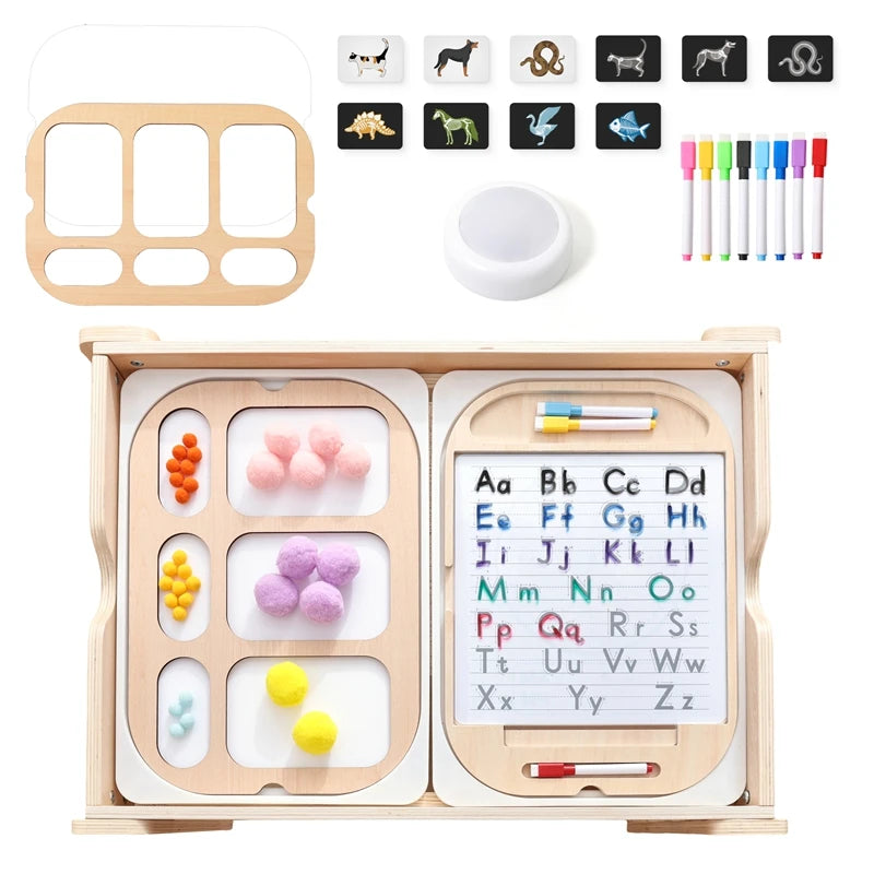 Montessori Children's Optical Wooden Sensory Table Used for Sensory Board Games Number and Letter Spelling Toys Gift