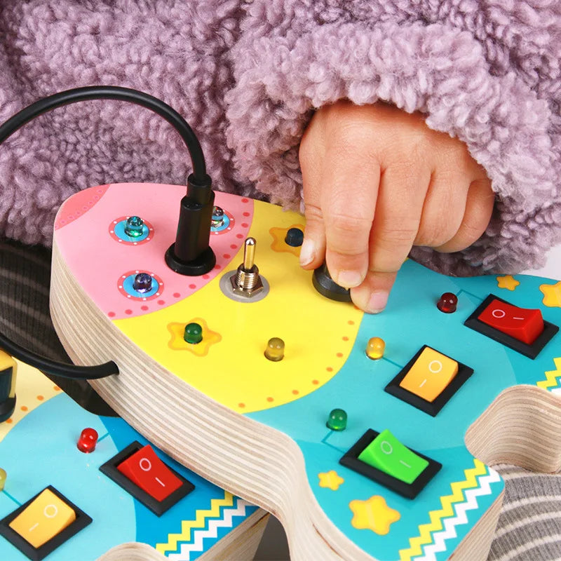 Montessori Busy Board Sensory Toys Wooden With LED Light Switch Control Board Travel Activities Children Games For 2-4 Years Old