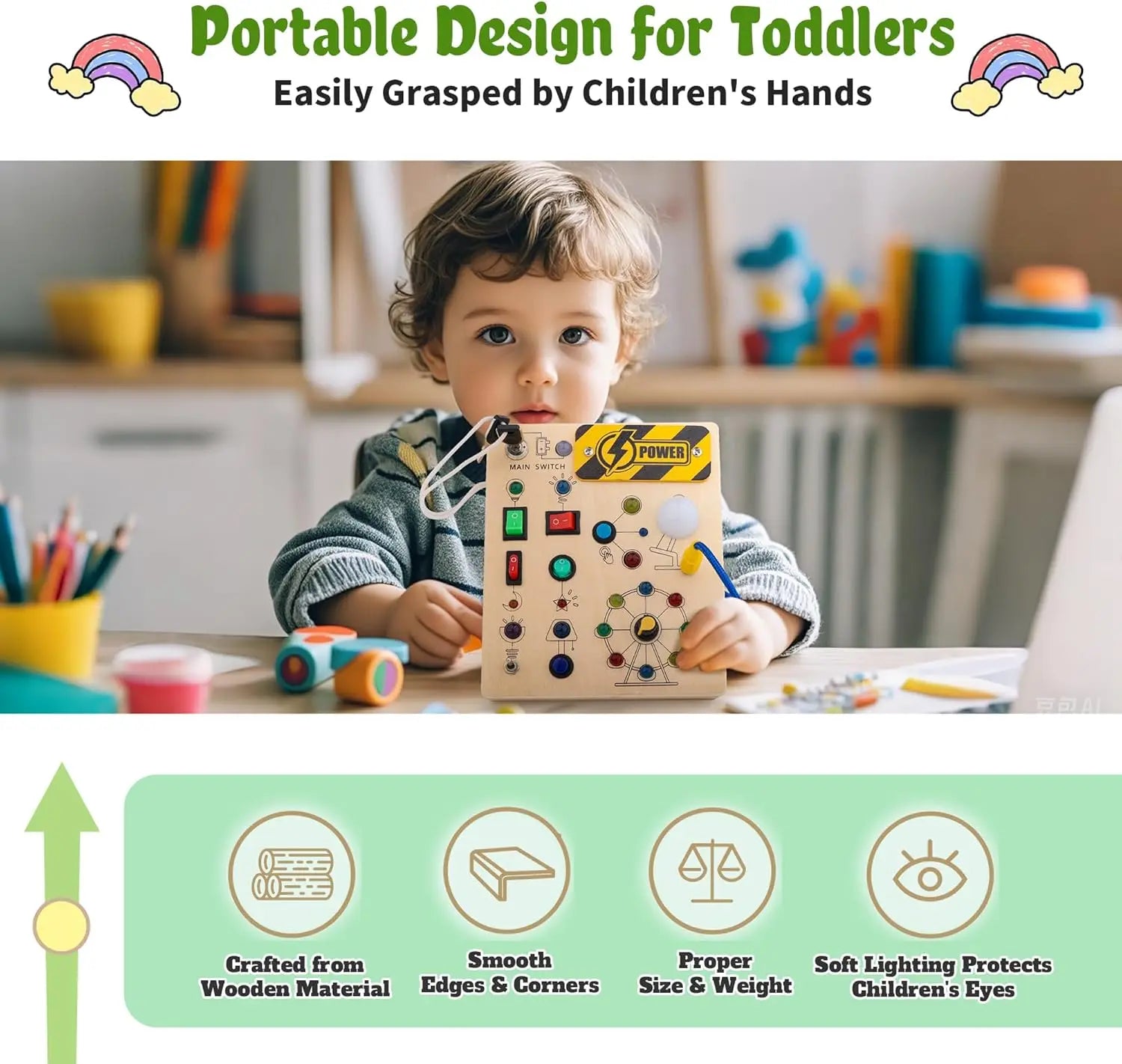 Montessori Busy Board With Switch Control Wooden Toddler Toys Sensory Travel Activities Toys For Kids Puzzle Early Learning Toys