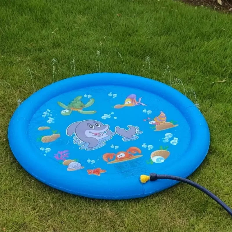 PVC Inflatable Water Spray Pad, Courtyard Water Play Pad, Blue Dolphin Pattern Water Sports Mat