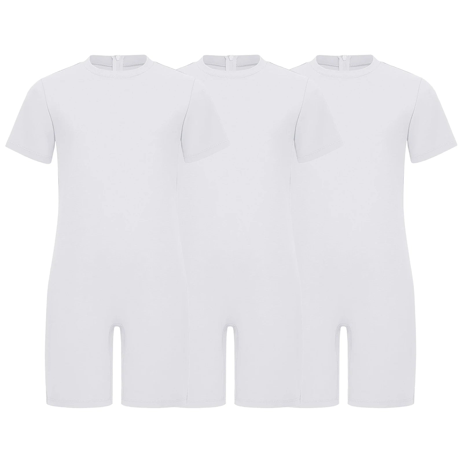 Children Boys Girls 3Pcs Set Autism Special Needs Adaptive Clothing Short Sleeve Back Zipper Anti-strip Solid Color Bodysuit