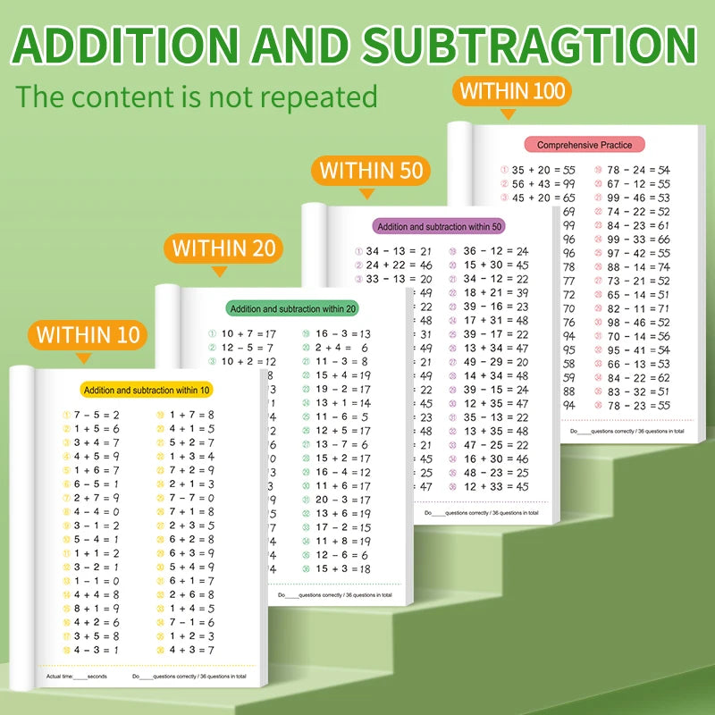 Children's Math Exercise Book, Math Improvement Tool: Addition and Subtraction Within 100, Ideal Math Education Workbook, Back-To-School Gift.