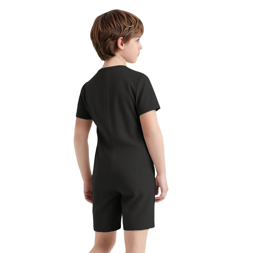 Children Boys Girls 3Pcs Set Autism Special Needs Adaptive Clothing Short Sleeve Back Zipper Anti-strip Solid Color Bodysuit