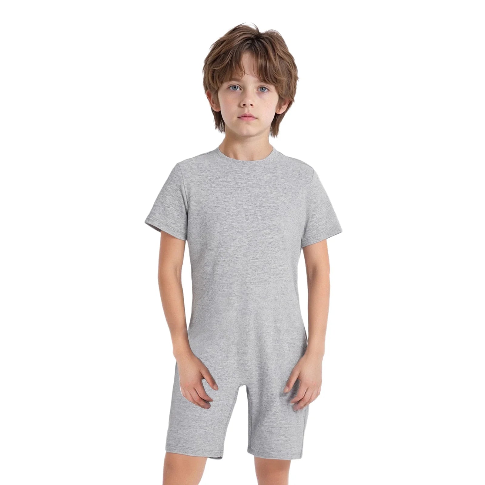 Children Boys Girls 3Pcs Set Autism Special Needs Adaptive Clothing Short Sleeve Back Zipper Anti-strip Solid Color Bodysuit