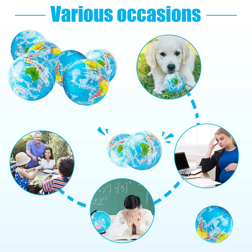 Spherical squeeze ball 2.5 inch elastic earth ball soft earth ball mini foam globe squeeze pressure ball for Kids Birthday party