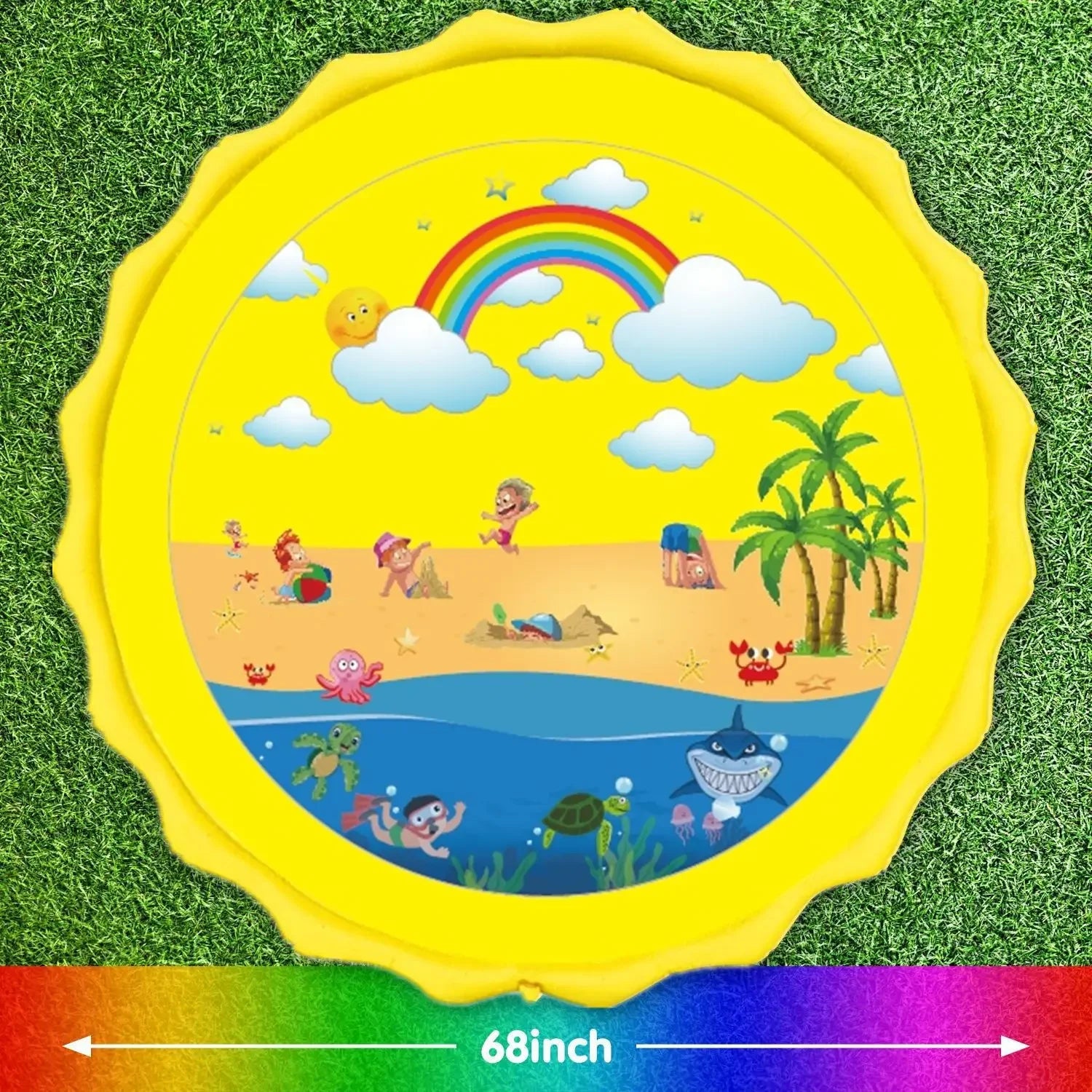 PVC Inflatable Water Spray Pad, Courtyard Water Play Pad, Blue Dolphin Pattern Water Sports Mat