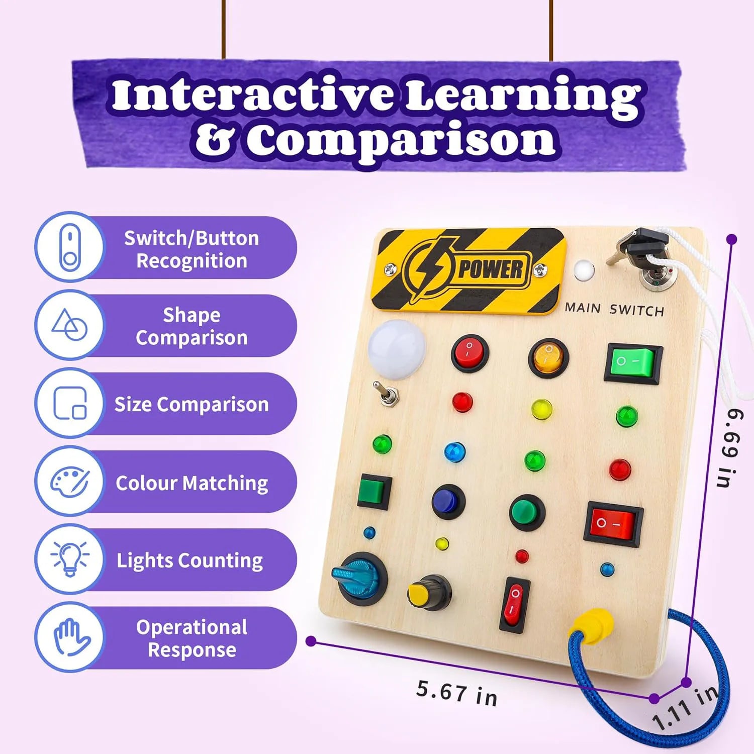 Montessori Busy Board With Switch Control Wooden Toddler Toys Sensory Travel Activities Toys For Kids Puzzle Early Learning Toys