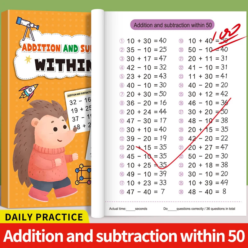 Children's Math Exercise Book, Math Improvement Tool: Addition and Subtraction Within 100, Ideal Math Education Workbook, Back-To-School Gift.