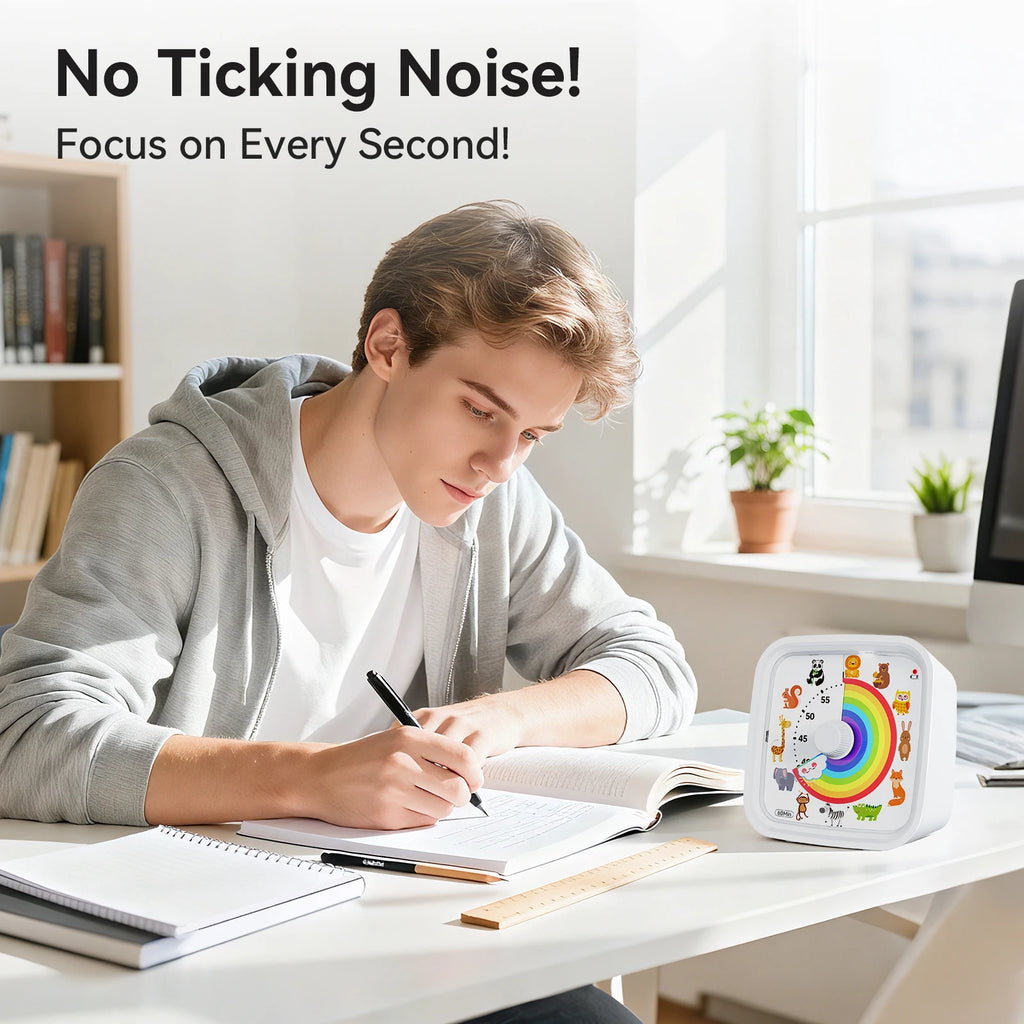 Visual Timer with Silicone Case, Land Animal Dial Countdown Timer with Optional Alarm, Silent Time Management Too