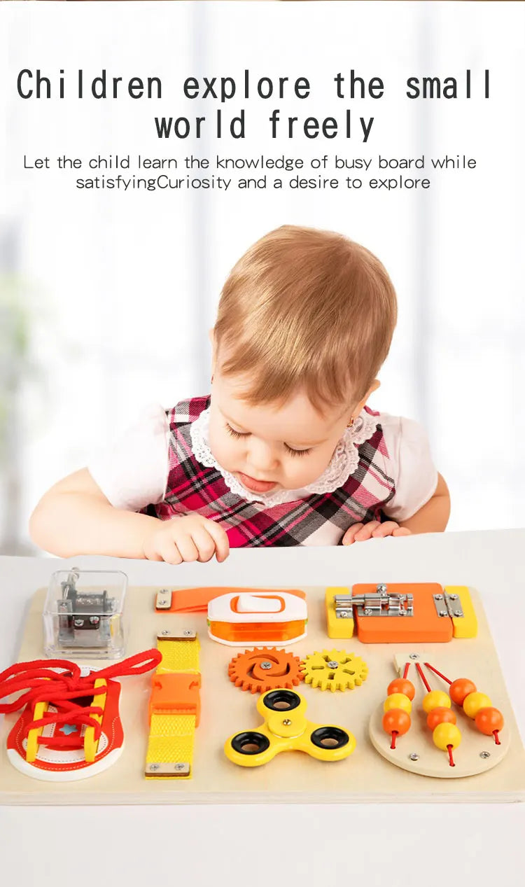 Hot Air Balloon Busy Board Wooden Sensory Toy With Gear Lock & Pull Rope Cognitive Activity Panel | Fine Motor Skills Training