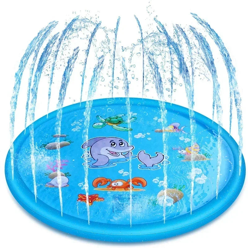 PVC Inflatable Water Spray Pad, Courtyard Water Play Pad, Blue Dolphin Pattern Water Sports Mat